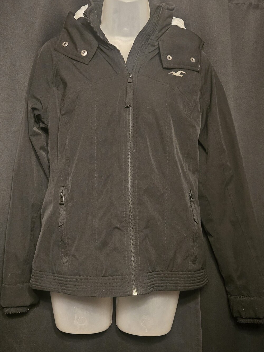 Hollister Womens All Weather Black Hooded Zip Jacket